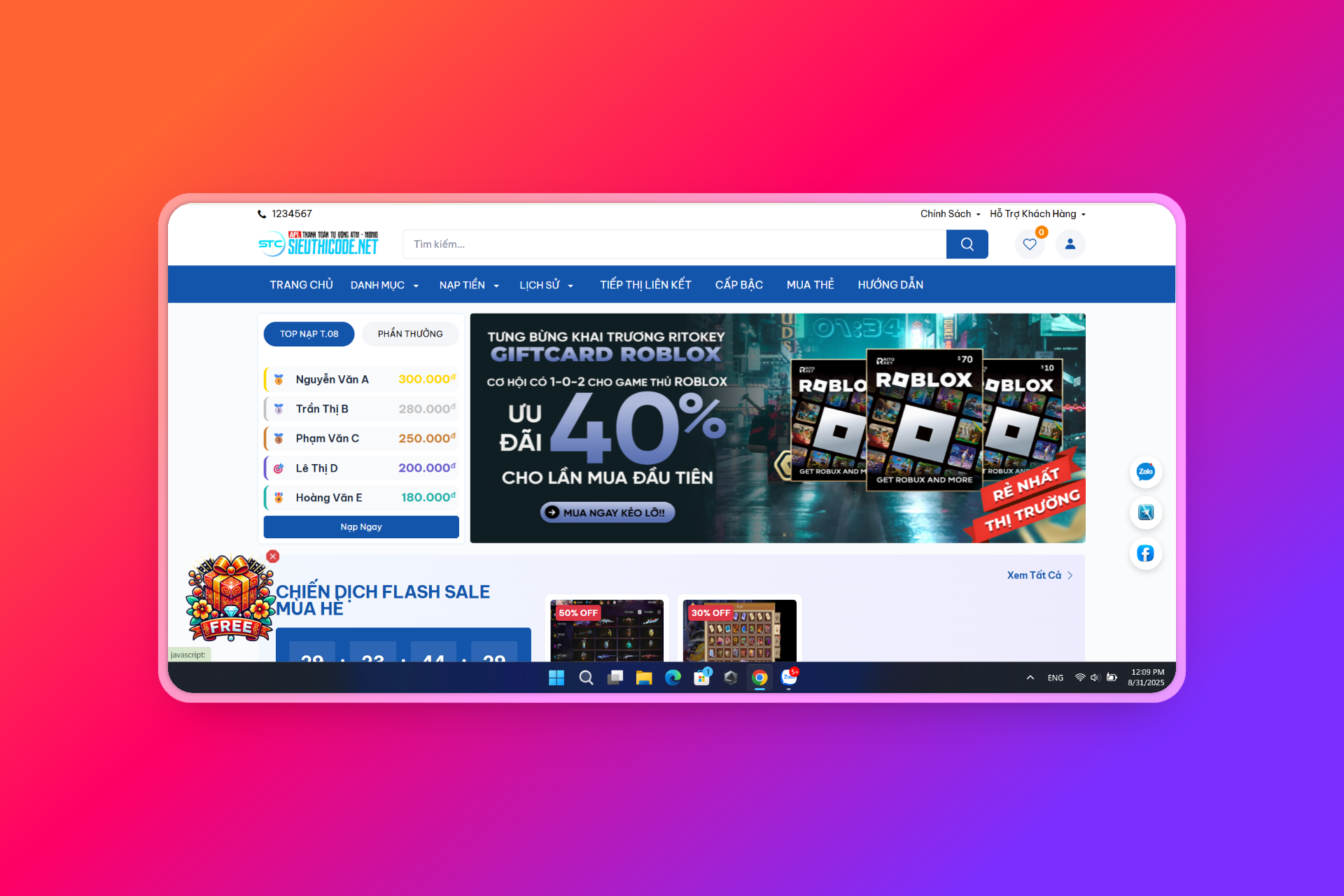 Các Mẫu Shop Game